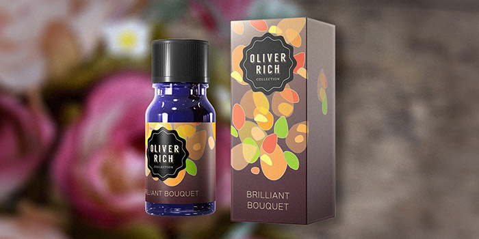 Oliver Rich 香薰精油油包裝設計，漂浮在空氣的抽象花瓣插畫設計
