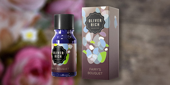 Oliver Rich 香薰精油油包裝設計，漂浮在空氣的抽象花瓣插畫設計