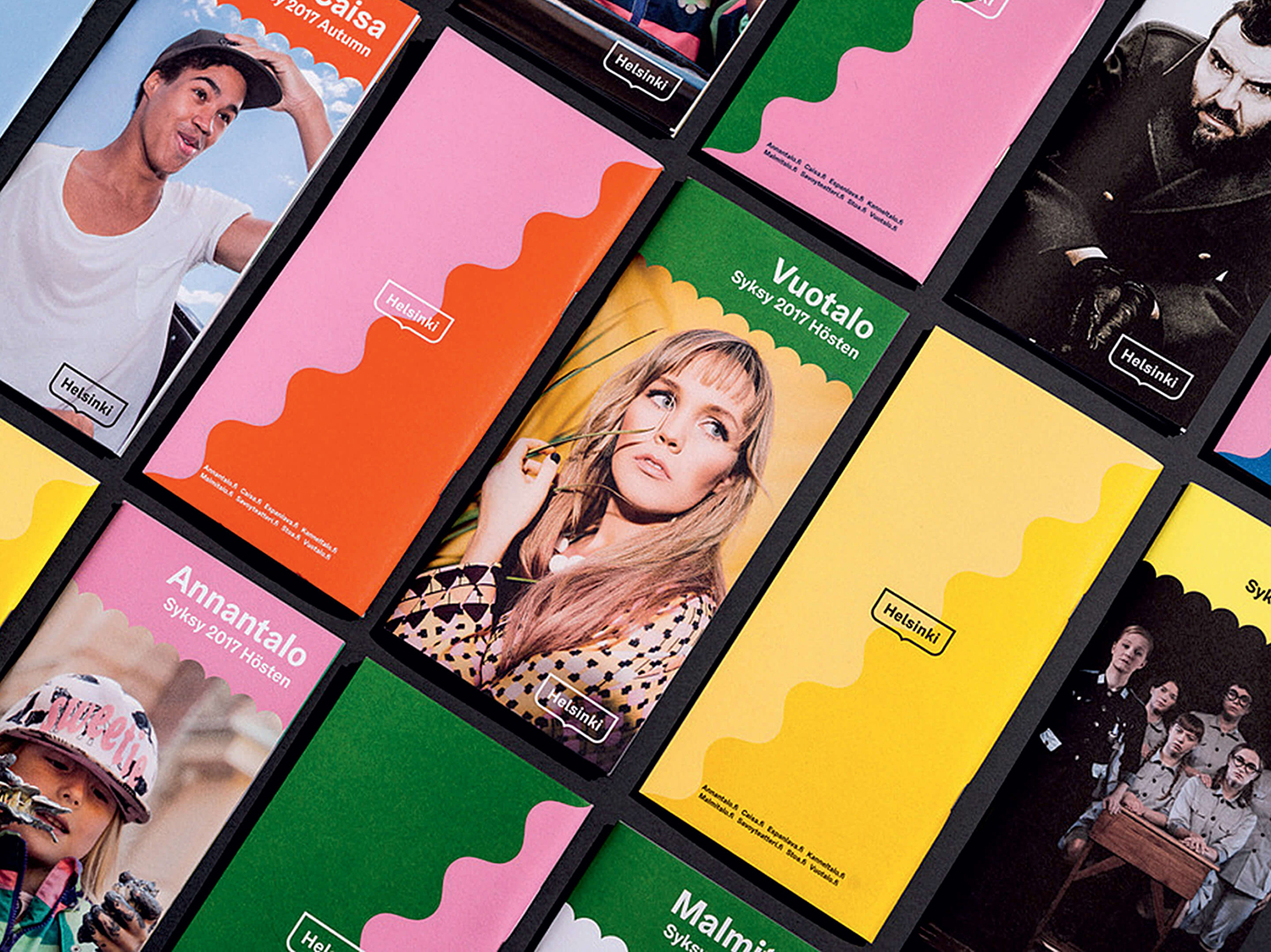 芬蘭赫爾辛基城市品牌VI形象設計logo設計，錦旗框logo+波浪圖形VI設計