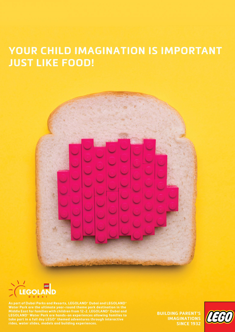 樂高玩具平面創意廣告設計“你孩子的想象力就像食物一樣重要”-面包