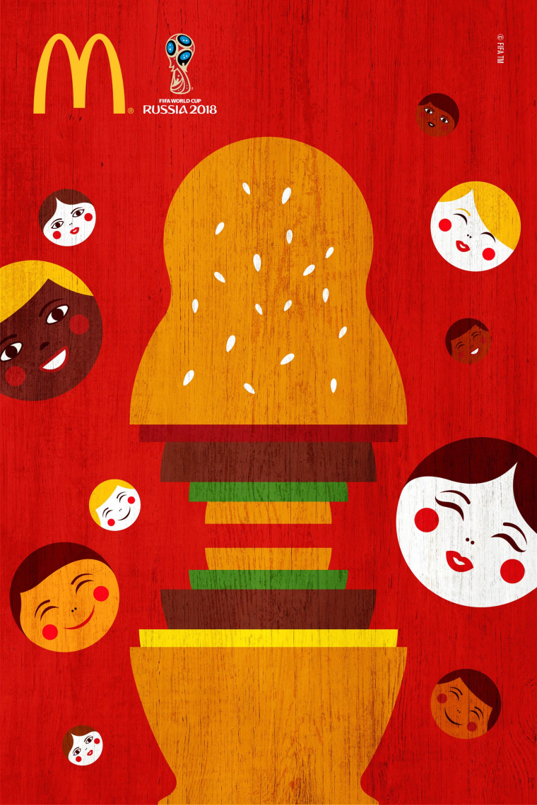 麥當勞贊助2018俄羅斯足球世界杯創(chuàng)意平面廣告海報設(shè)計-套娃