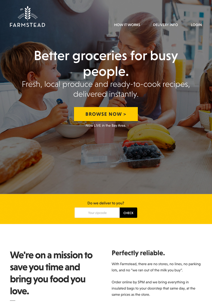 Farmstead品牌承諾快速地購買雜貨