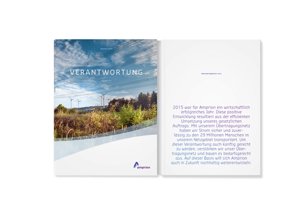 歐洲領(lǐng)先輸電運(yùn)營(yíng)商Amprion年度宣傳畫冊(cè)設(shè)計(jì)，藍(lán)粉漸變色營(yíng)造平靜的印象