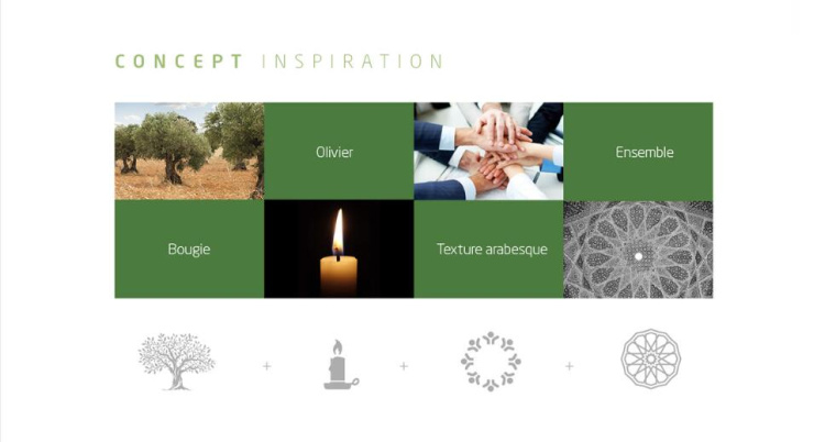 Zitouna橄欖油生產企業logo設計vi設計，橄欖樹、蠟燭、人與幾何圖形的結合