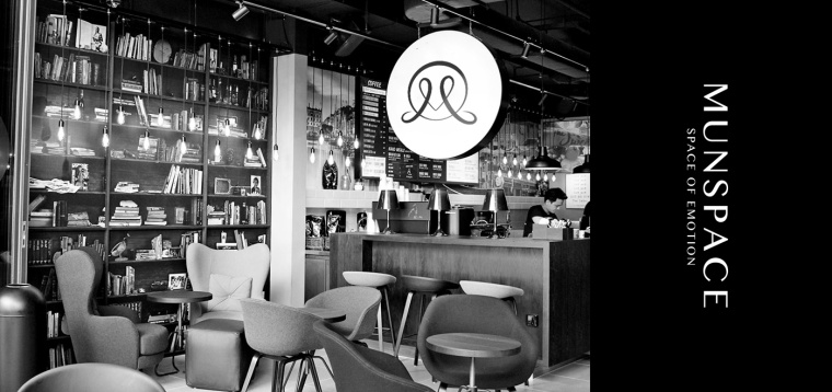 MUNSPACE咖啡（店）品牌形象設計logo設計，簡約心形符號+字母M