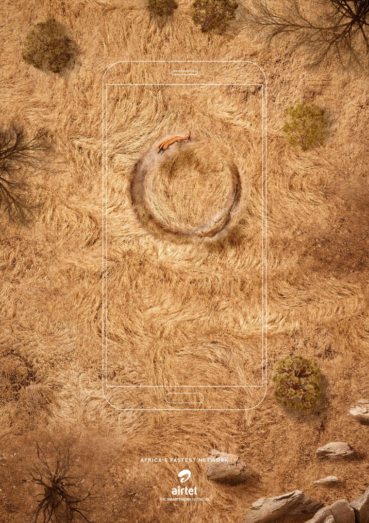 全球領先電信公司Airtel創意平面廣告設計-獵豹和瞪羚篇