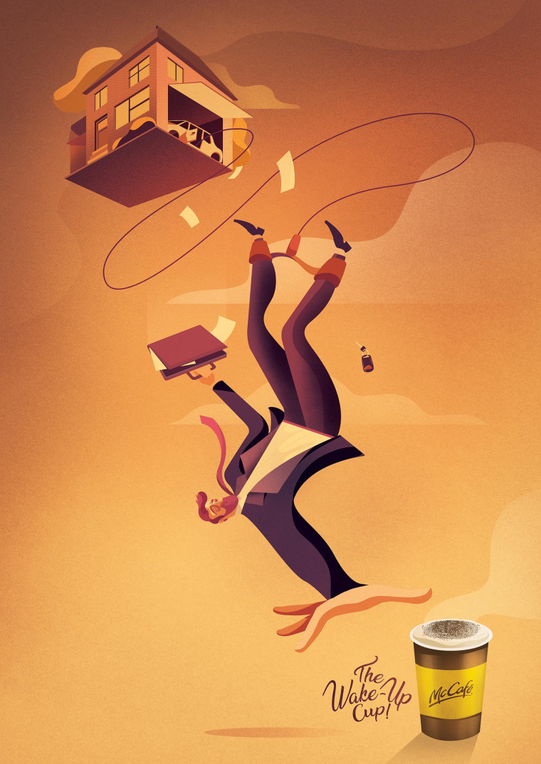 麥當勞McCafé平面創意廣告設計“喚醒杯！McCafé”