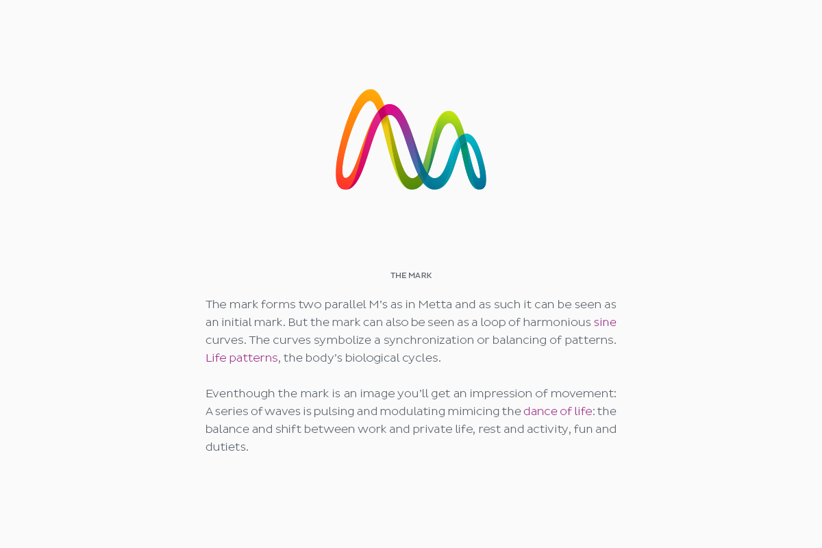 Metta科技公司品牌標志設計，變形字母M，實現和諧的正弦曲線循環