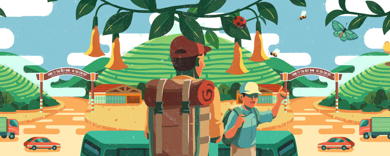 Cau Dat農場插畫式包裝設計，采用環繞設計將全景感受融入其中