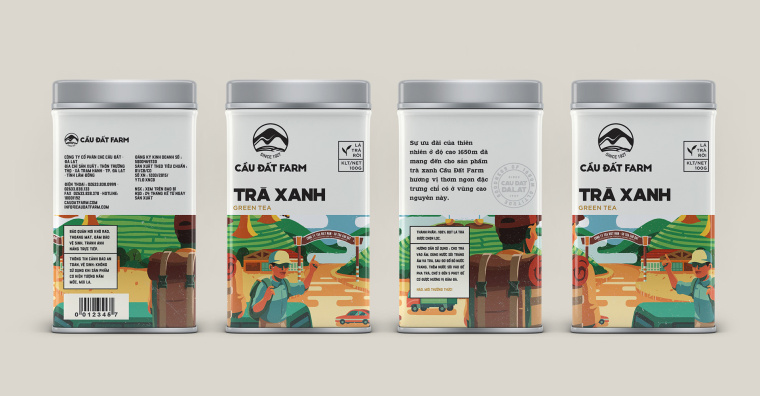 Cau Dat農場插畫式包裝設計，采用環繞設計將全景感受融入其中