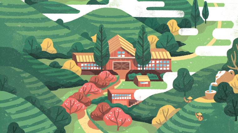 Cau Dat農場插畫式包裝設計，采用環繞設計將全景感受融入其中