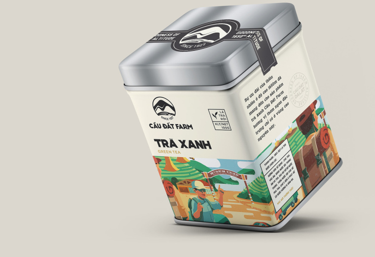 Cau Dat農場插畫式包裝設計，采用環繞設計將全景感受融入其中