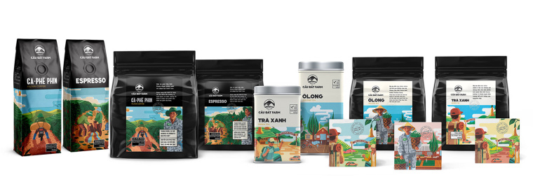 Cau Dat農場插畫式包裝設計，采用環繞設計將全景感受融入其中