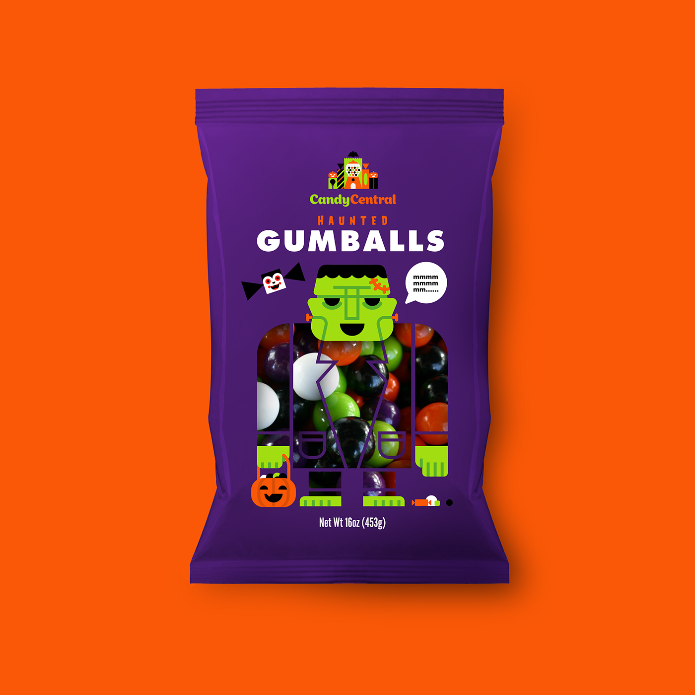 Candy central扁平化糖果包裝設計，糖果元素相融合與繪制可愛的卡通造型