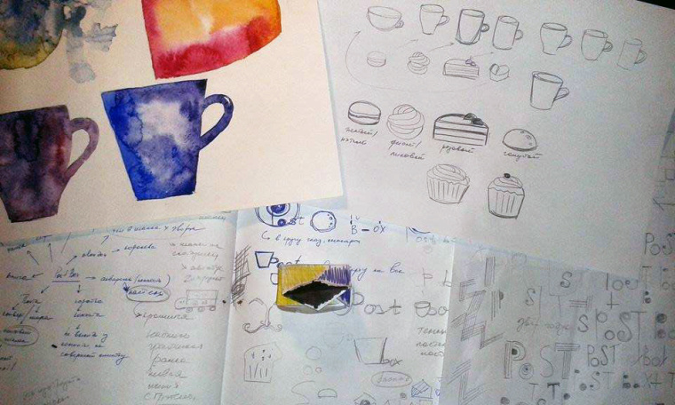 Postbox 手工甜品店品牌視覺形象VI設計“時尚色塊”元素