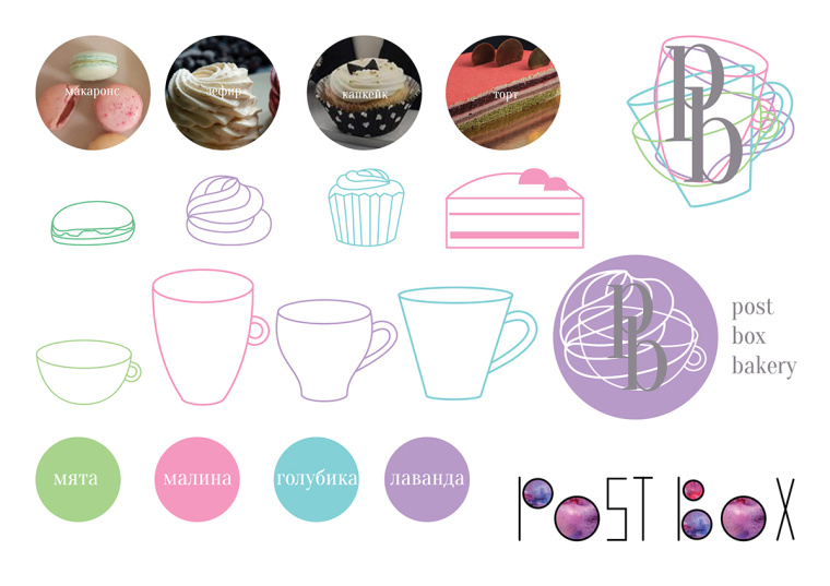Postbox 手工甜品店品牌視覺形象VI設計“時尚色塊”元素