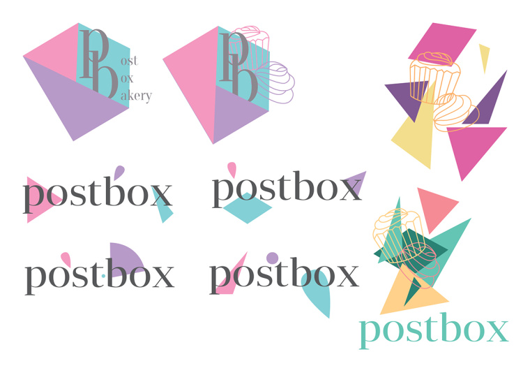 Postbox 手工甜品店品牌視覺形象VI設計“時尚色塊”元素