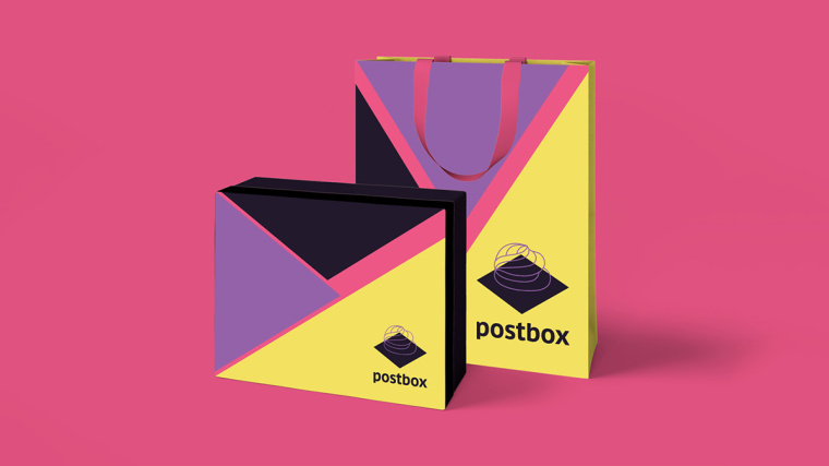 Postbox 手工甜品店品牌視覺形象VI設計“時尚色塊”元素-禮盒包裝設計