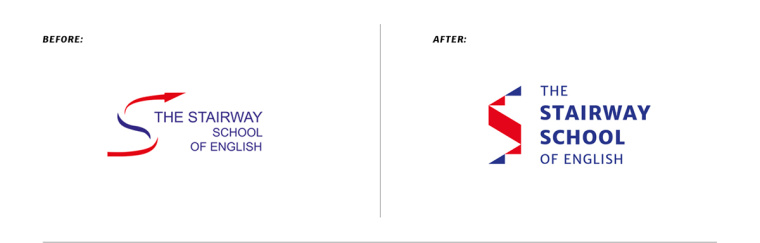 Stairway學校階梯狀標志設計，取自英國國旗的三角元素