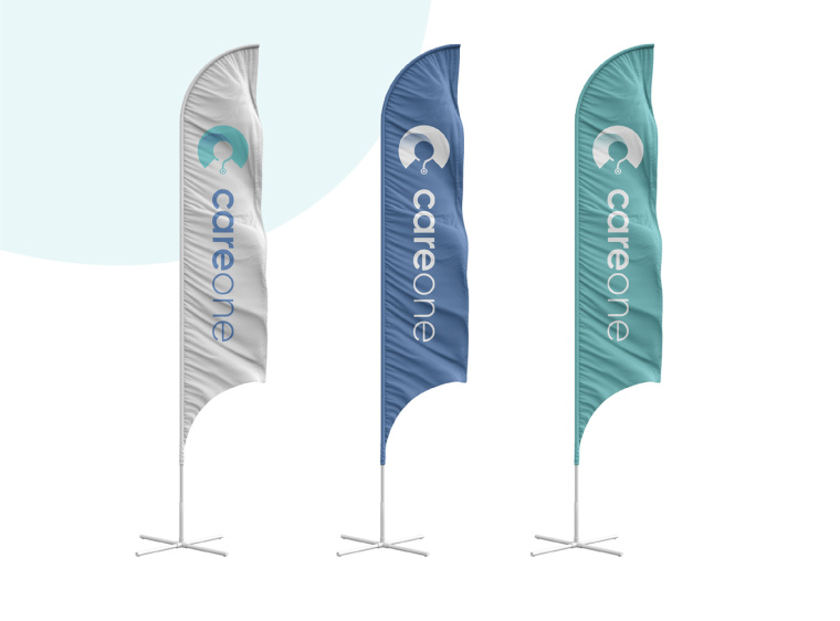 CareOne醫(yī)療機構品牌形象VI設計logo設計，藝術感醫(yī)生元素鑲嵌于旋轉字母C