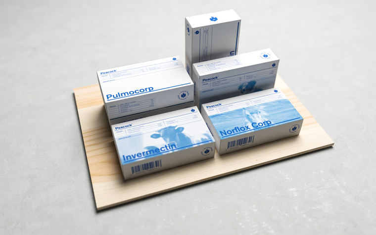 Peacock獸醫藥物品牌形象VI設計logo設計，孔雀的矢量化圖案