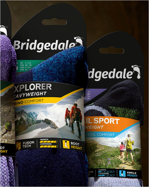 Bridgedale襪子品牌logo設(shè)計(jì)包裝設(shè)計(jì)，方便客戶(hù)選擇的設(shè)計(jì)