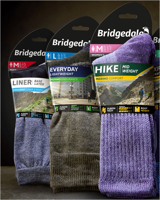 Bridgedale襪子品牌logo設(shè)計(jì)包裝設(shè)計(jì)，方便客戶(hù)選擇的設(shè)計(jì)