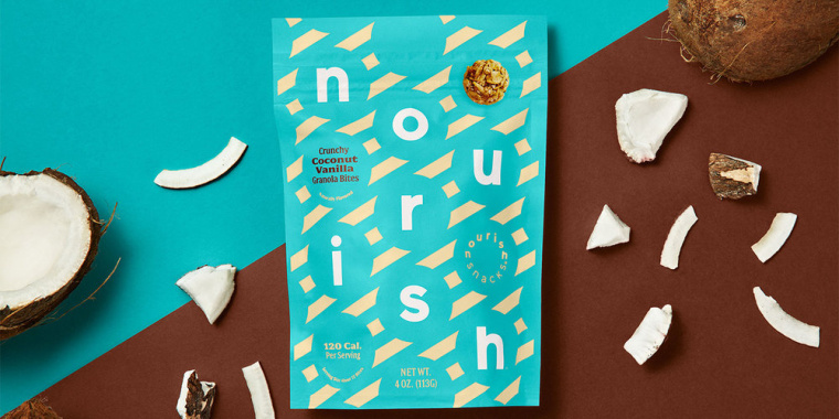 Nourish健康零食食品品牌包裝設計，色彩斑斕的條紋色塊來傳遞樂趣