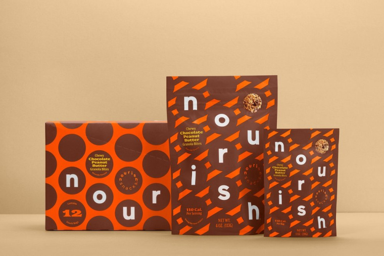 Nourish健康零食食品品牌包裝設計，色彩斑斕的條紋色塊來傳遞樂趣