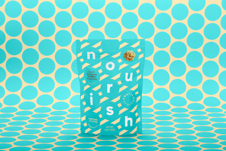 Nourish健康零食食品品牌包裝設計，色彩斑斕的條紋色塊來傳遞樂趣
