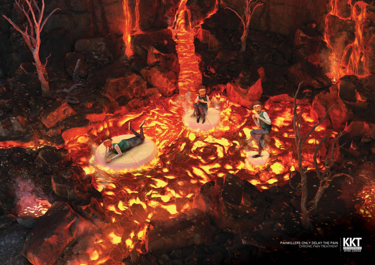 KKT骨科脊柱中心插圖式平面創意廣告設計“慢性疼痛的治療”