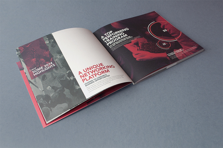 歐洲企業家年會宣傳手冊設計，暗紅與深灰風格設計
