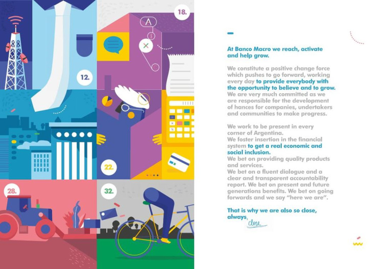 Macro銀行宣傳冊設(shè)計欣賞，時尚扁平插畫風(fēng)格