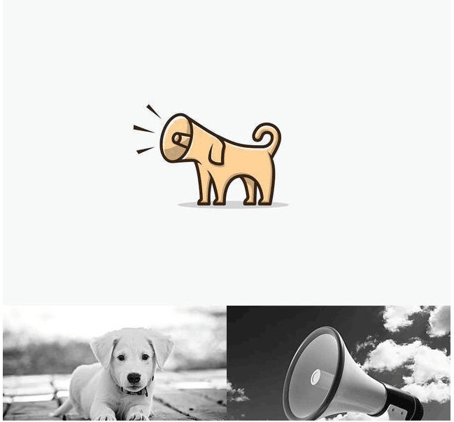 logo設(shè)計(jì)過(guò)程圖示揭示logo設(shè)計(jì)靈感-喇叭小狗logo設(shè)計(jì)靈感