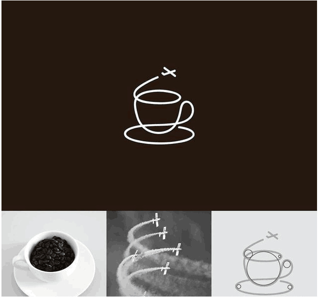 logo設(shè)計(jì)過(guò)程圖示揭示logo設(shè)計(jì)靈感-咖啡杯飛機(jī)logo設(shè)計(jì)靈感