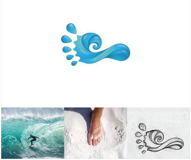 logo設(shè)計(jì)過(guò)程圖示揭示logo設(shè)計(jì)靈感-腳+水滴 logo設(shè)計(jì)靈感