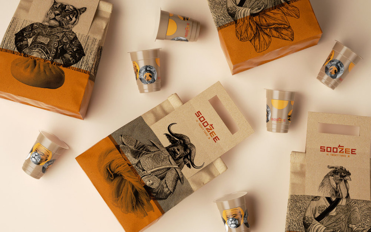 Soo Zee 23肉面湯餐廳拼貼風格餐飲品牌形象設計與外賣包裝設計