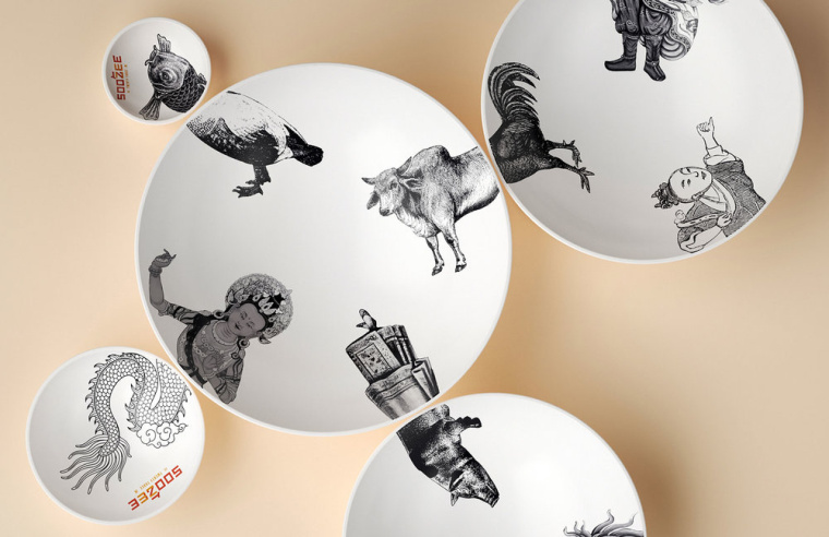 Soo Zee 23肉面湯餐廳拼貼風格餐飲品牌形象設計與外賣包裝設計