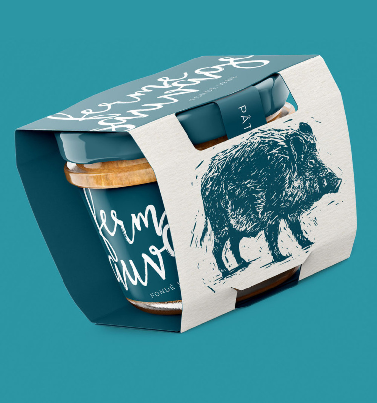法式Paté肉醬包裝設計，運用生動的野豬插畫設計