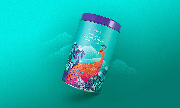 Noir 罐裝餅干禮盒包裝設(shè)計(jì),非常美麗的藝術(shù)插畫(huà)（孔雀）