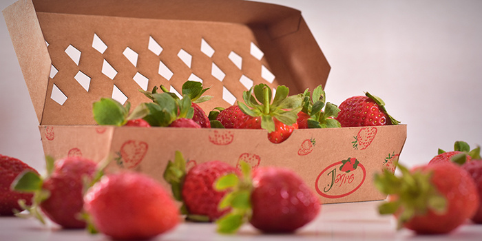 Jagpg草莓包裝設計，利于通風的菱形棋盤格鏤空孔洞盒型設計
