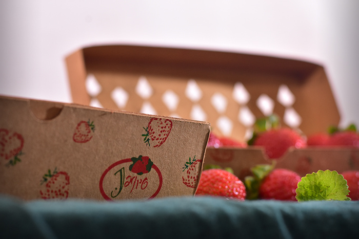 Jagpg草莓包裝設計，利于通風的菱形棋盤格鏤空孔洞盒型設計