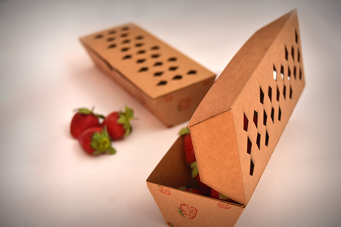 Jagpg草莓包裝設計，利于通風的菱形棋盤格鏤空孔洞盒型設計