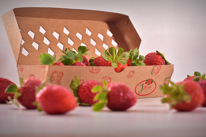 Jagpg草莓包裝設計，利于通風的菱形棋盤格鏤空孔洞盒型設計
