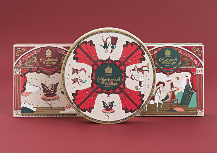 Charbonnel圣誕節(jié)巧克力禮品包裝設(shè)計(jì)，設(shè)計(jì)靈感來(lái)自芭蕾舞劇院與童話故事