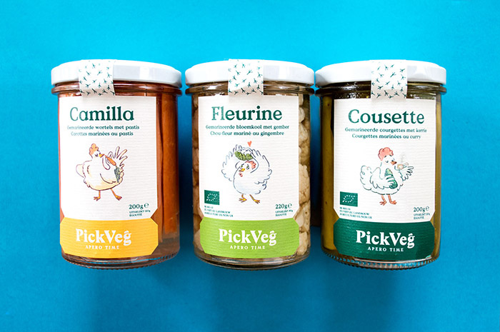 PickVeg 開(kāi)胃咸菜泡菜休閑食品包裝設(shè)計(jì)，減輕生活壓力的小雞嘻哈插畫(huà)風(fēng)格