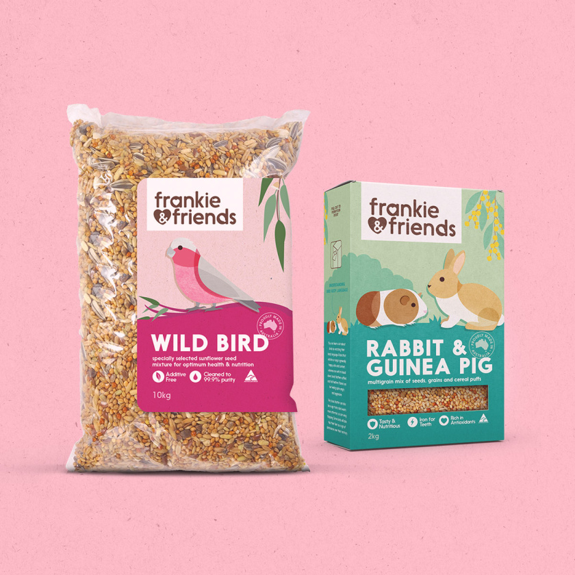 Woolworths鳥食兔食寵物食品包裝設計，在棲息地上自然的展示動物