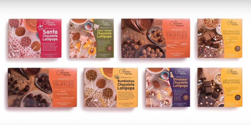 Chocolate at Home巧克力品牌logo設(shè)計(jì)與系列包裝設(shè)計(jì)，描述手工巧克力制作場(chǎng)景