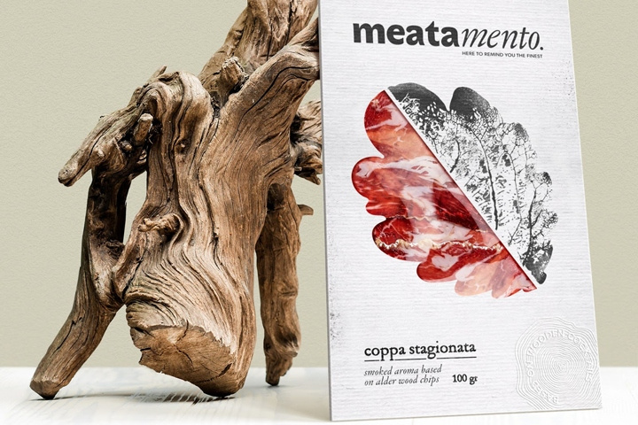 Meatamento熏肉包裝設(shè)計(jì)，采用葉子造型的開(kāi)窗紙盒設(shè)計(jì)