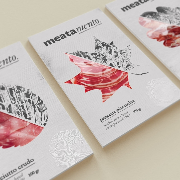 Meatamento熏肉包裝設(shè)計(jì)，采用葉子造型的開(kāi)窗紙盒設(shè)計(jì)